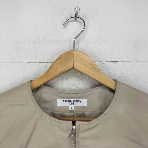 ナチュラルビューティーベーシック NATURAL BEAUTY BASIC lamb leather ラムレザーダブルジップノーカラージャケット レディース S
