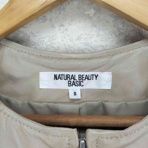 ナチュラルビューティーベーシック NATURAL BEAUTY BASIC lamb leather ラムレザーダブルジップノーカラージャケット レディース S
