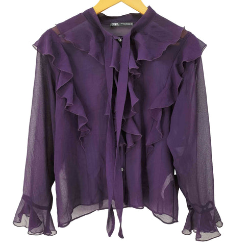 ザラ ZARA フリル シアー ブラウス レディース import:XS