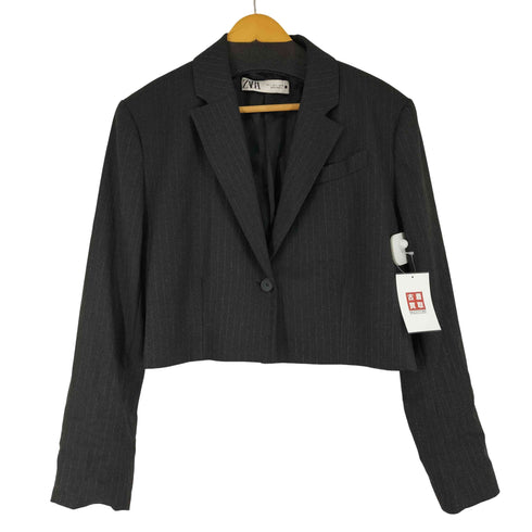 ザラ ZARA クロップド ストライプ テーラードジャケット レディース import:L