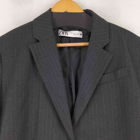 ザラ ZARA クロップド ストライプ テーラードジャケット レディース import:L