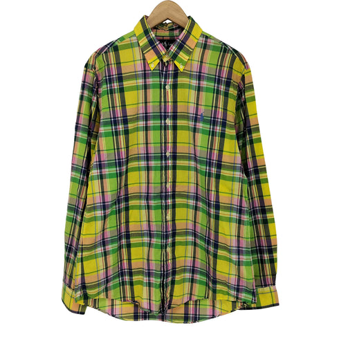 ラルフローレン RALPH LAUREN 00S CUSTOM FIT ロゴ刺繍 チェック ロングスリーブ ボタンダウンシャツ メンズ import:M