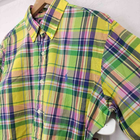ラルフローレン RALPH LAUREN 00S CUSTOM FIT ロゴ刺繍 チェック ロングスリーブ ボタンダウンシャツ メンズ import:M