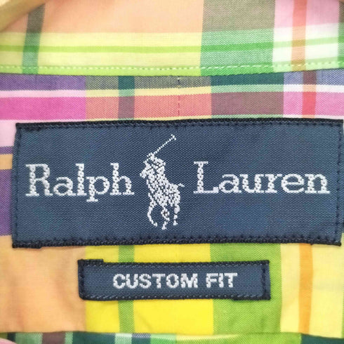 ラルフローレン RALPH LAUREN 00S CUSTOM FIT ロゴ刺繍 チェック ロングスリーブ ボタンダウンシャツ メンズ import:M