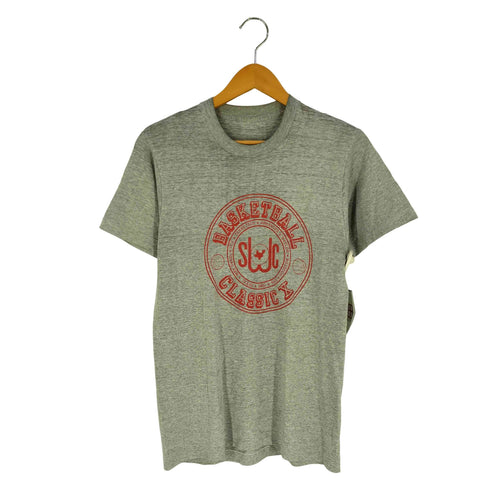 フロントプリント クルーネック Tシャツ 裾袖シングルステッチ メンズ