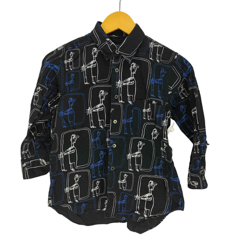 ブラックコムデギャルソン BLACK COMME des GARCONS 14SS 総柄 グラフィックプリント 7分袖 レギュラーカラーシャツ メンズ JPN:XS