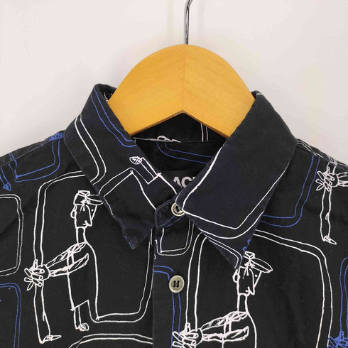 ブラックコムデギャルソン BLACK COMME des GARCONS 14SS 総柄 グラフィックプリント 7分袖 レギュラーカラーシャツ メンズ JPN:XS