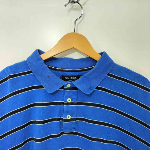 ノーティカ NAUTICA 00s ヨット刺繍 ボーダー ポロシャツ メンズ import:XXL