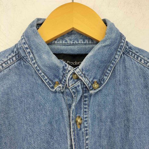 K-Products 企業ロゴ刺繍 デニム 長袖 ボタンダウンシャツ メンズ import:M