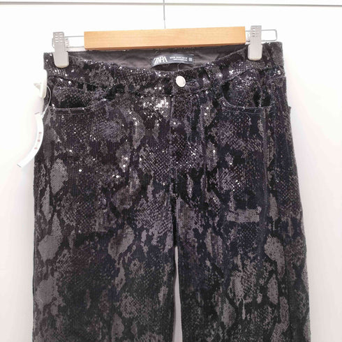 ザラ ZARA スパンコール アニマル レオパード ベルベット ベロア ストレート パンツ レディース 36
