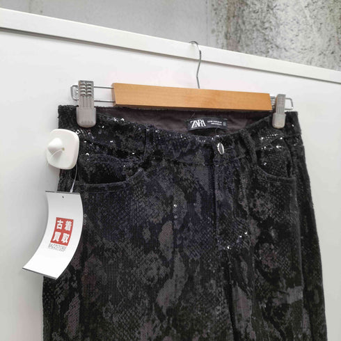 ザラ ZARA スパンコール アニマル レオパード ベルベット ベロア ストレート パンツ レディース 36