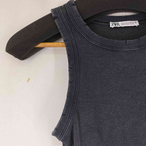ザラ ZARA ダメージ加工 リブタンクトップ レディース import:S