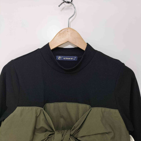 アズノゥアズ AS KNOW AS 異素材 リボン ドッキング モックネック L/S Tシャツ レディース