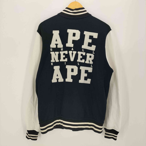 アベイシングエイプ A BATHING APE 00S APE NEVER APE 背面刺繍 丸ポケ スウェット地 スタジアムジャンパー スタジャン メンズ import:L