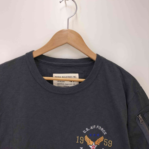 アルファインダストリーズ ALPHA INDUSTRIES 袖ジップ 刺繍ロゴ クルーネック S/S Tシャツ メンズ import:XL