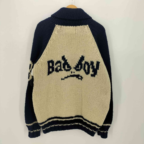 バッドボーイ BADBOY 90-00S ロゴ刻印 レザーパッチ カウチンニット メンズ JPN:L