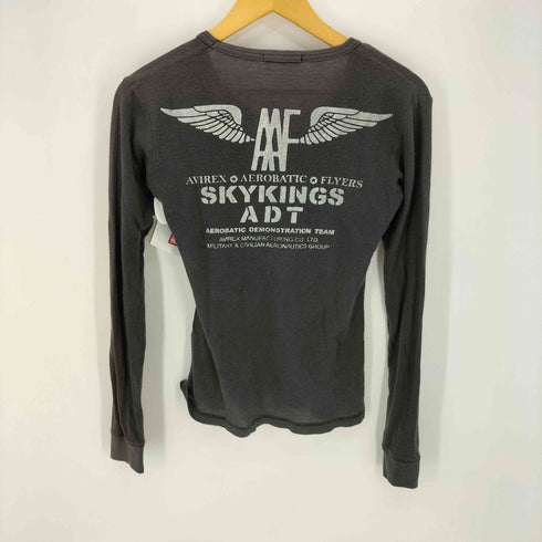 アヴィレックス AVIREX 背面SKYINS ADTプリント サーマル クルーネック 長袖 Tシャツ 短丈 レディース