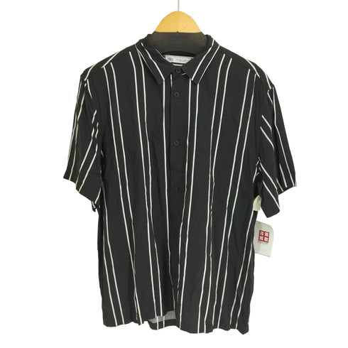 ザラ ZARA レーヨン100 ストライプ S/S シャツ メンズ import:L