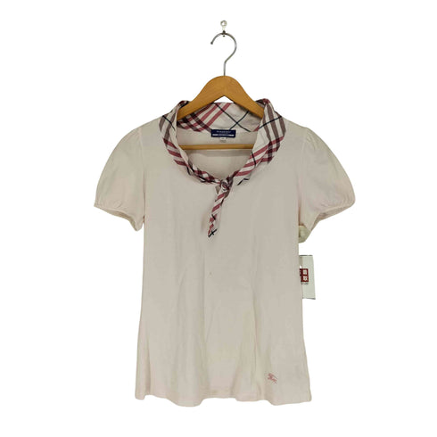バーバリーブルーレーベル BURBERRY BLUE LABEL 襟ノバチェック ボウタイ S/S フレンチスリーブ ブラウス レディース JPN:38