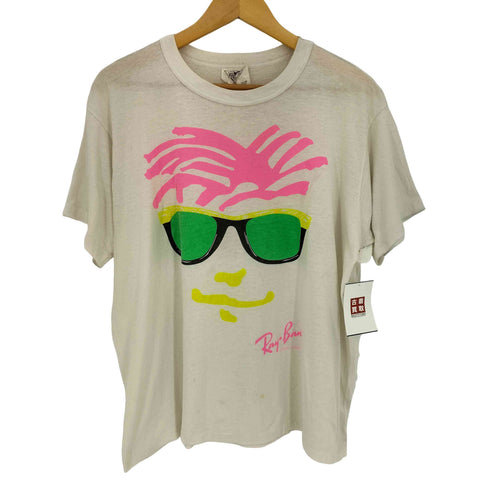 レイバン Ray-Ban 80-90s カナダ製 大判ロゴ プリント クルーネック Tシャツ 袖裾 シングルステッチ メンズ ONE SIZE
