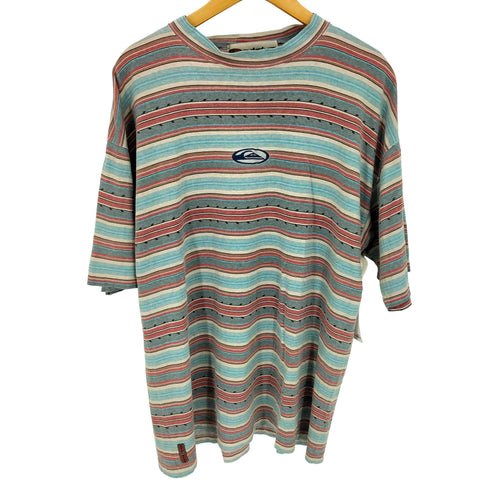 クイックシルバー Quiksilver 90s ロゴ刺繍 マルチボーダー モックネック Tシャツ メンズ
