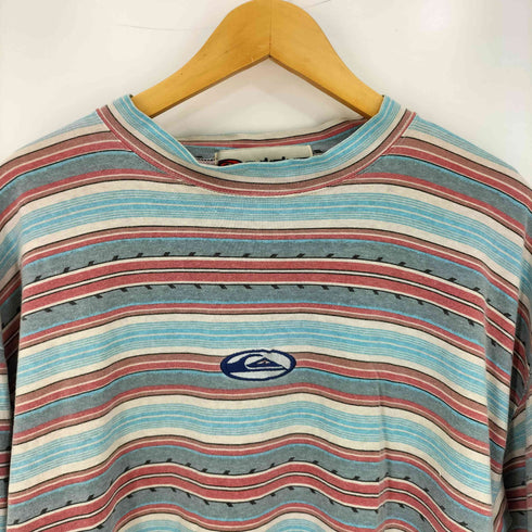 クイックシルバー Quiksilver 90s ロゴ刺繍 マルチボーダー モックネック Tシャツ メンズ