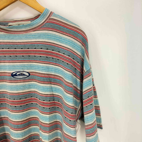 クイックシルバー Quiksilver 90s ロゴ刺繍 マルチボーダー モックネック Tシャツ メンズ