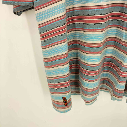 クイックシルバー Quiksilver 90s ロゴ刺繍 マルチボーダー モックネック Tシャツ メンズ