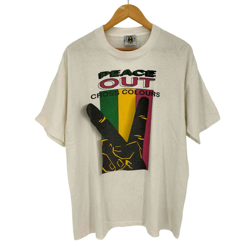 クロスカラーズ CROSS COLOURS PEACE OUT ラスタカラー ハンドサイン クルーネック Tシャツ シングルステッチ メンズ