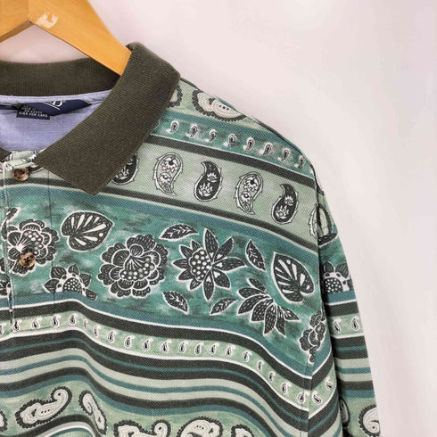 ランズエンド LANDS END 90s USA製 ペイズリー リーフ マルチボーダー メンズ import:L