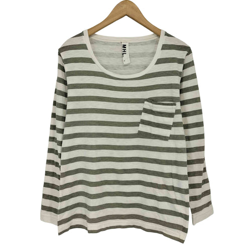 エムエイチエル MHL. ボーダー クルーネック ロングスリーブ Tシャツ レディース JPN:2