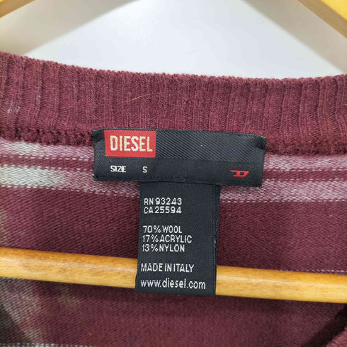 ディーゼル DIESEL 00s Y2K アーガイル/ボーダー 切替 フリンジ Vネック ニットセーター メンズ import:S