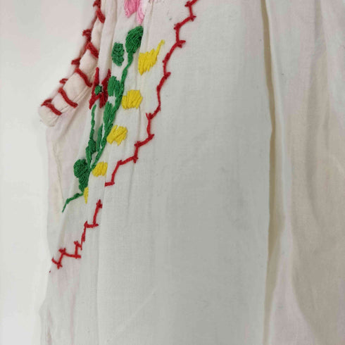 メキシコ刺繍 花刺繍 タック入り ノースリーブワンピース レディース