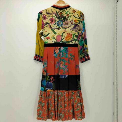グッチ GUCCI シルク100 総柄 ピクセルブーケ ギャザー ワンピース レディース EUR:38