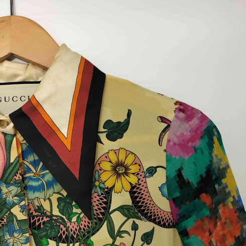 グッチ GUCCI シルク100 総柄 ピクセルブーケ ギャザー ワンピース レディース EUR:38