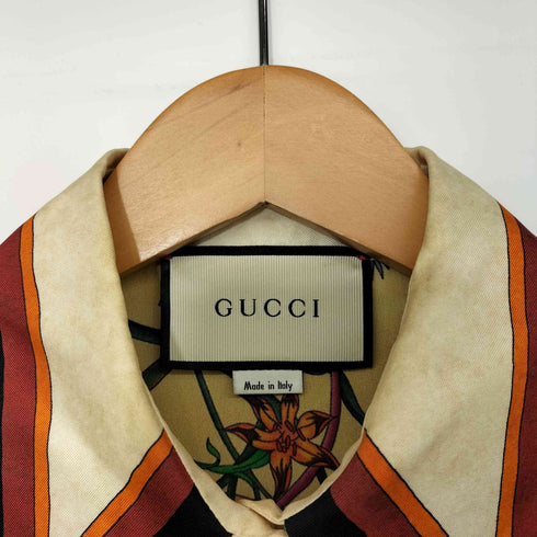 グッチ GUCCI シルク100 総柄 ピクセルブーケ ギャザー ワンピース レディース EUR:38