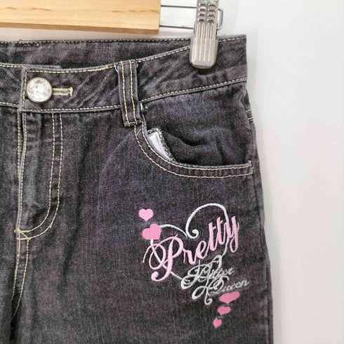 y2k フロント刺繍 Pretty ロールアップハーフデニムパンツ レディース