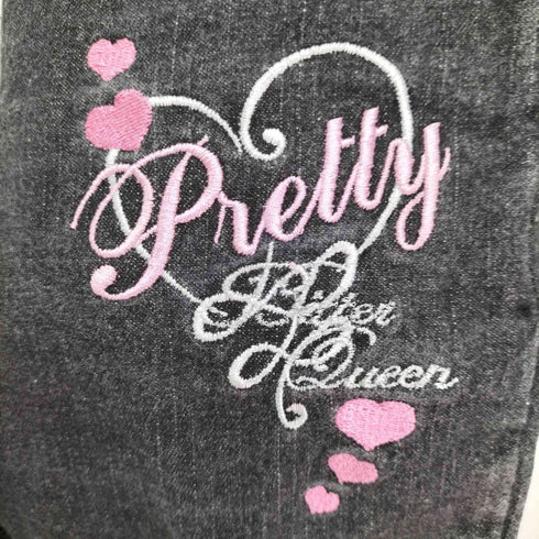 y2k フロント刺繍 Pretty ロールアップハーフデニムパンツ レディース
