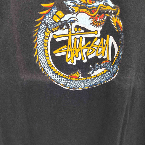 ステューシー Stussy 90s USA製 OLD 紺タグ シングルステッチ ドラゴンブラックフェード 半袖Tシャツ メンズ M