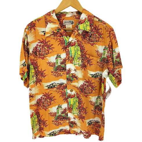 Hanauma Bay ヤシの木 プリント レーヨン100 アロハシャツ メンズ JPN:M