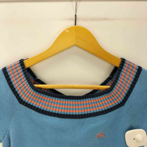 バーバリーブルーレーベル BURBERRY BLUE LABEL ホースロゴ 刺繍 リブ ボーダー S/S オフショルダー ローゲージ サマー ニット セーター レディース 38