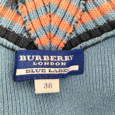バーバリーブルーレーベル BURBERRY BLUE LABEL ホースロゴ 刺繍 リブ ボーダー S/S オフショルダー ローゲージ サマー ニット セーター レディース 38