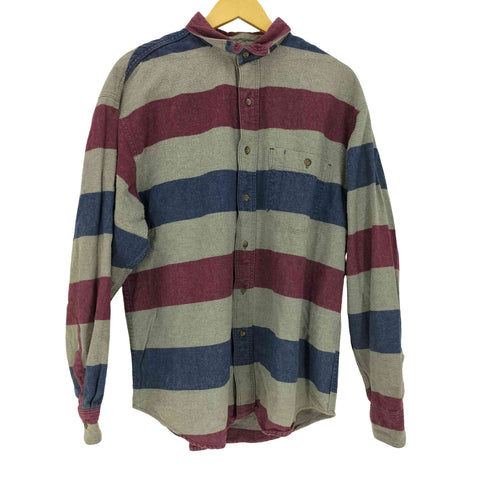 エディーバウアー Eddie Bauer 80-90S 黒タグ USA製 マルチストライプ L/S BD シャツ メンズ import:XL