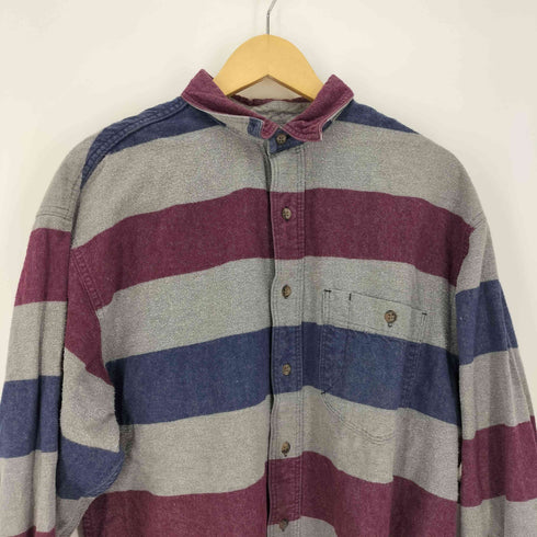 エディーバウアー Eddie Bauer 80-90S 黒タグ USA製 マルチストライプ L/S BD シャツ メンズ import:XL