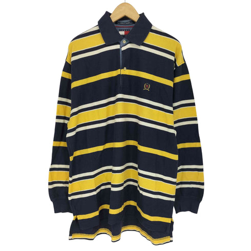 トミーヒルフィガー TOMMY HILFIGER マルチボーダー エンブレム ロングポロシャツ メンズ import:L