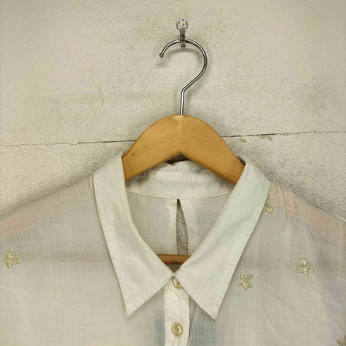 ラウンジドレス Loungedress スター刺繍 ネックスリットコットンシャツ レディース