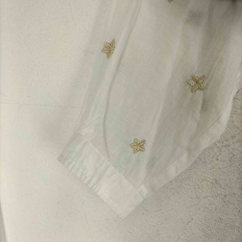 ラウンジドレス Loungedress スター刺繍 ネックスリットコットンシャツ レディース