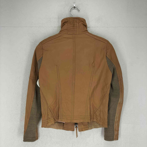 FAITHFUL FANATIC lamb leather ラムレザーニット切替ダブルジップジャケット レディース F
