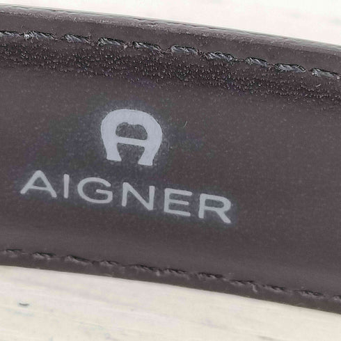 アイグナー AIGNER イタリア製 シルバーバックル ロゴプレート レザー ベルト メンズ 2 W 80/32