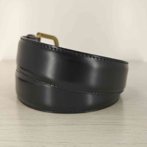 アイグナー AIGNER イタリア製 ゴールドバックル ロゴプレート レザー ベルト メンズ 2 W 80/32
